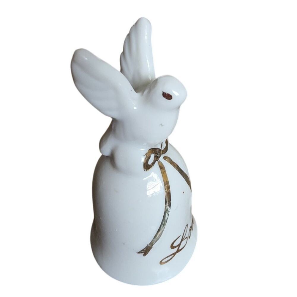 Vintage Textured‎ White Dove 5" Porcelain Bell Christmas